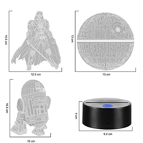 Star Wars 3D Luz Nocturna,16 Colores Cambian Lámpara de Ilusión Con Mando a Distancia para Chico Niños Regalos