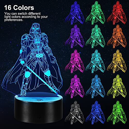 Star Wars 3D Luz Nocturna,16 Colores Cambian Lámpara de Ilusión Con Mando a Distancia para Chico Niños Regalos