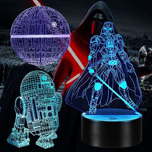 Star Wars 3D Luz Nocturna,16 Colores Cambian Lámpara de Ilusión Con Mando a Distancia para Chico Niños Regalos