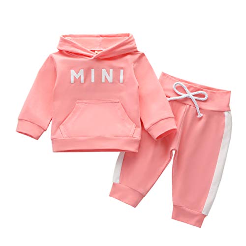 Sudaderas con Capucha para niñas pequeñas, chándales, Sudadera con Capucha de Color sólido, suéter, Pantalones Largos, chándal, Conjunto de 2 Piezas (Pink,18-24 Meses)