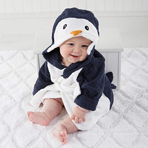 Sunenjoy - Vestido de dormitorio infantil con capucha, de forro polar y microfibra, diseño de pingüino azul marino 4-5 años