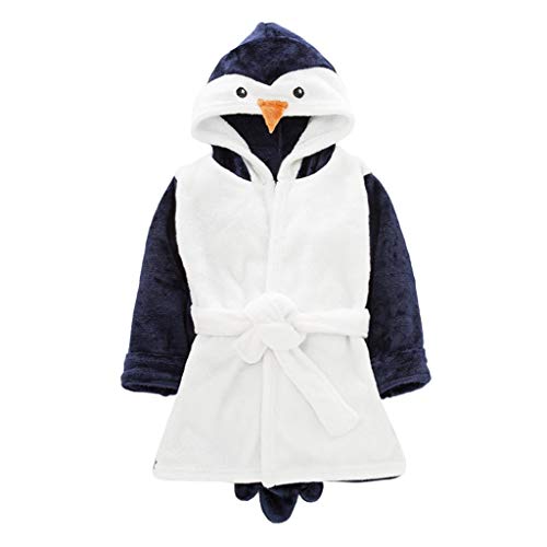 Sunenjoy - Vestido de dormitorio infantil con capucha, de forro polar y microfibra, diseño de pingüino azul marino 4-5 años