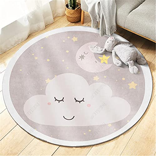 SWECOMZE Alfombra infantil mullida, redonda, de pelo corto, alfombra de juego para gatear con motivos de animales, antideslizante, lavable, para habitación de bebé (nubes, diámetro 120 cm)