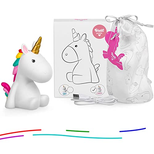 Sweet Ponies Luz Nocturna Infantil LED Unicornio con la Batería Recargable, Quitamiedos para Niños - Candy