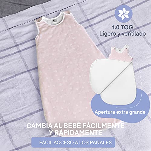 Sweety Fox - Saco de Dormir Bebe Verano - TOG 1.0 - Algodon 100% Ecológico Certificado Oeko-Tex® Sin Productos Químicos - Rosa - 110 cm