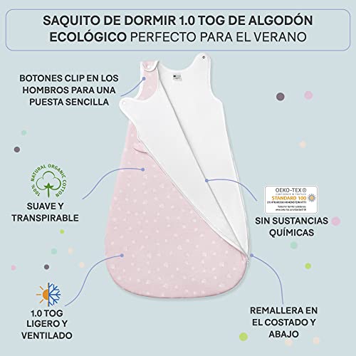 Sweety Fox - Saco de Dormir Bebe Verano - TOG 1.0 - Algodon 100% Ecológico Certificado Oeko-Tex® Sin Productos Químicos - Rosa - 110 cm