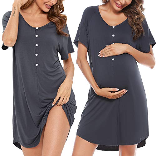 Sykooria Camisón de Maternidad para Mujeres Ropa de Dormir de Lactancia Camisón de Manga Corta de enfermería