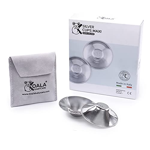 Tapones para pezones Koala Babycare 100% de Plata, sin níquel para la prevención y el tratamiento de grietas en los senos durante la lactancia | Dispositivo médico Koala Silver Cup MAXI Clase 1