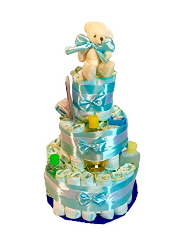 Tarta de pañales DODOT Johnson´s baby Azul + chupete y babero (Talla 2 (3-6 kg)) by MomentosGourmet. Regalo para bebé muy práctico. Cesta Canastilla recién nacido. Diaper Cake