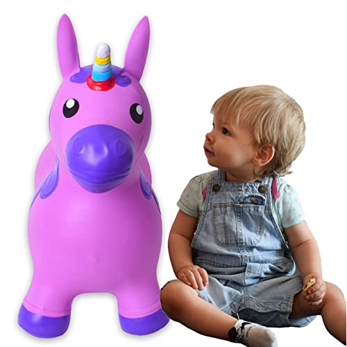 TE-Trend Caballo Saltos Animal de Brincar Unicornio Caballo hasta 50kg Resistente en Púrpura O Rosa - Lila, Morado