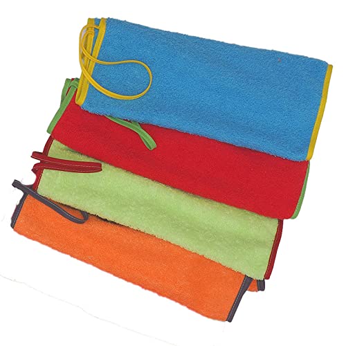 Ti TIN - Pack de 4 Toallas de Guardería Rizo Toalla 90% Algodón - 10% Poliéster, 29x50 cm, Colores Naranja, Verde, Fucsia y Azul