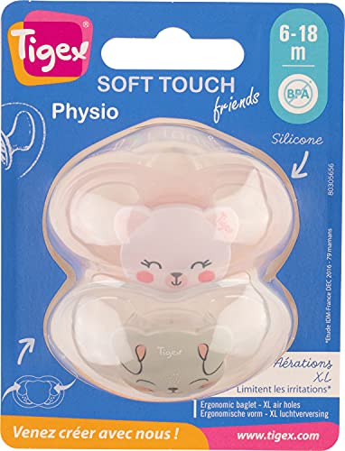 Tigex Soft Touch Friends chupetes | 6-18 meses | Chupetes de Silicona con Ventilación Extra | oso y conejo | 2 unidades