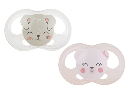 Tigex Soft Touch Friends chupetes | 6-18 meses | Chupetes de Silicona con Ventilación Extra | oso y conejo | 2 unidades