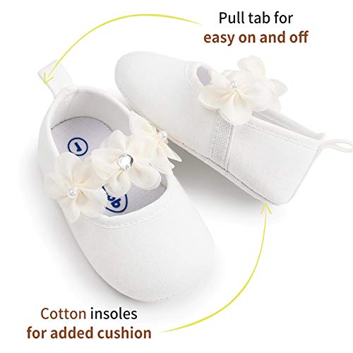 TMEOG Zapatos de Niña con Diadema Regalo Set Bautizo Flor Suave Suela Zapatillas Antideslizantes Zapatos de Princesa