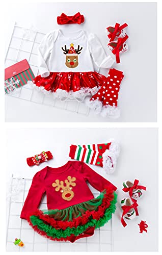 TMOYJPX Navidad Disfraz Niña Vestido Niño 0-24 Meses Princesa Invierno, 'My 1st Christmas' Conjunto Ropa Bebe Niña, Mono de Falda + Banda + Calcetines (H, 6-12 meses)