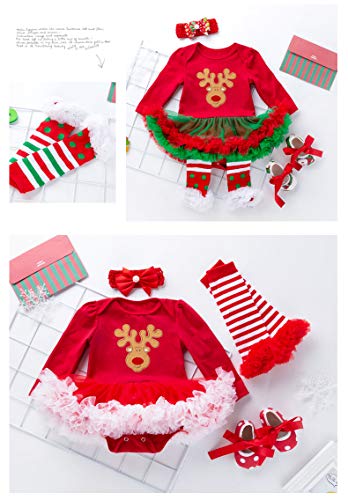 TMOYJPX Navidad Disfraz Niña Vestido Niño 0-24 Meses Princesa Invierno, 'My 1st Christmas' Conjunto Ropa Bebe Niña, Mono de Falda + Banda + Calcetines (H, 6-12 meses)