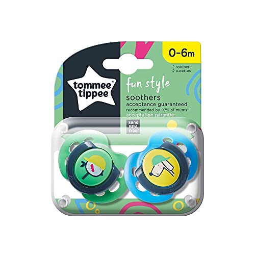 Tommee Tippee Chupetes Fun Style, 0-6m, 2 unidades, modelos surtidos