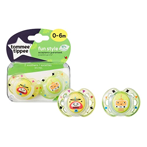 Tommee Tippee Chupetes Fun Style, 0-6m, 2 unidades, modelos surtidos