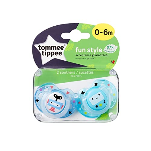 Tommee Tippee Chupetes Fun Style, 0-6m, 2 unidades, modelos surtidos