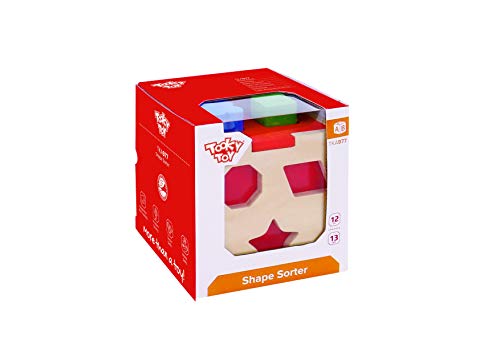 Tooky Toys Cubo con formas para encajar, Juguete educativo de madera a partir de 12 meses, multicolor (TKA977)