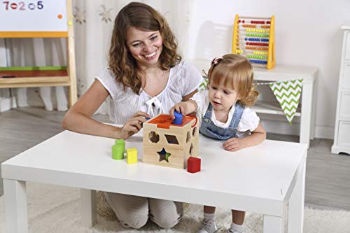 Tooky Toys Cubo con formas para encajar, Juguete educativo de madera a partir de 12 meses, multicolor (TKA977)