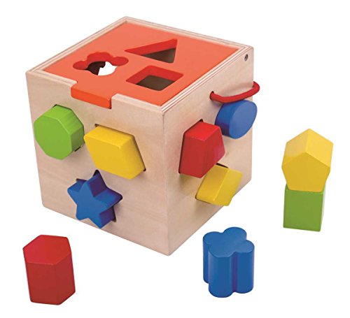 Tooky Toys Cubo con formas para encajar, Juguete educativo de madera a partir de 12 meses, multicolor (TKA977)