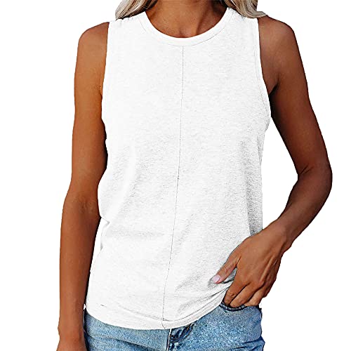 Tops de verano para mujer Camiseta sin mangas sexy Cuello redondo Chaleco camisero informal liso Camisa Blusa Chaleco sin mangas para mujer Tops con cuello halter Blusa con dobladillo alto y bajo sexy