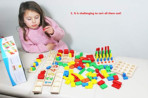 TOWO Figuras geométricas de Madera y Formas de Fracciones - Juego de Figuras para Aprender matemáticas, Aprender Colores y Formas - Juguete Educativo de Madera para niños - Material Montessori