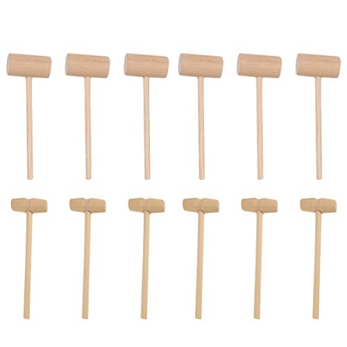 TOYANDONA 12 Piezas Mazo de Madera Juguetes para Golpear Langosta Galleta de Mariscos Martillo de Cangrejo de Madera Dura Martillo de Juguete para Niños (Color de Registro)