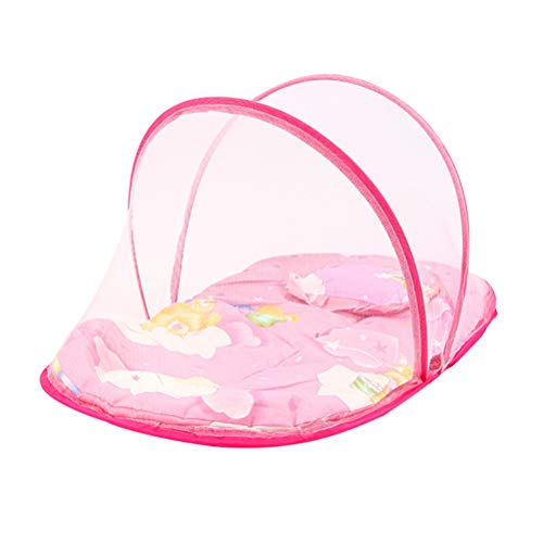 Toyvian Tienda de campaña para bebé, mosquitera, cama de playa, cama de viaje con colchón, cojín portátil, plegable, para recién nacidos, niños (rosa)