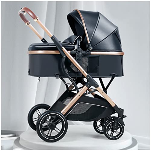 TRB PU Cochecito Silla de Paseo 25 Kg, Coche Bebe Plegable Carros para Bebes, Cochecito Bebe Plegable Ligero Regulables Bassinet Reversible Recién Nacido con Mosquitero Neto (Color : Black 2 in 1)