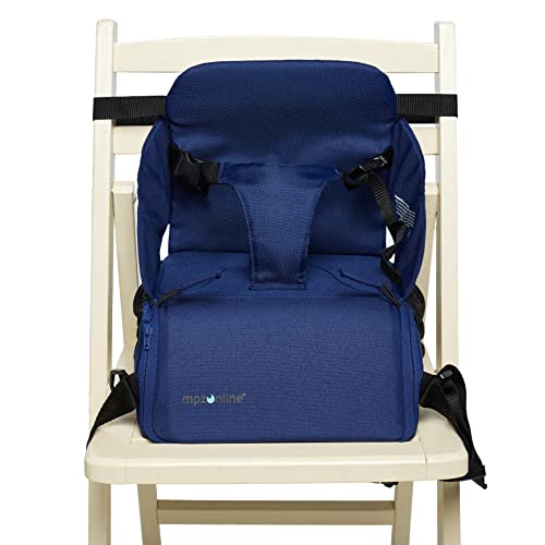 Trona portátil infantil, asiento elevador de silla, mochila resistente para carro. (Azul marino)