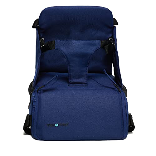 Trona portátil infantil, asiento elevador de silla, mochila resistente para carro. (Azul marino)