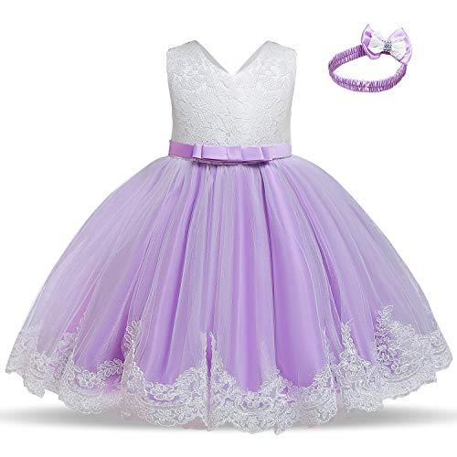 TTYAOVO Bebé Boda Bautismo Bautizo Tutu Vestido Chicas Princesa Vestir Talla(90) 12-24 Meses 648 Púrpura