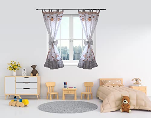 TupTam Cortinas con Trabillas para Habitación Infantil, Buhos 2 Beige, c. 155x95 cm