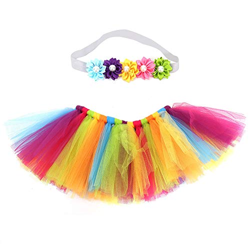 Tutu arcoiris bebé, Infant Pettiskirt Tutu Rainbow Bubble Falda con diadema para 0-6 mes Bebé recién nacido accesorios de fotografía