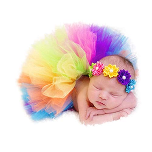 Tutu arcoiris bebé, Infant Pettiskirt Tutu Rainbow Bubble Falda con diadema para 0-6 mes Bebé recién nacido accesorios de fotografía