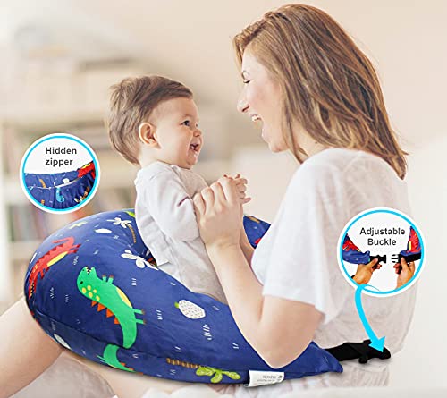 Ulife Mall Almohada de lactancia para lactancia, almohada multifuncional de maternidad con cierre ajustable y funda extraíble 100% algodón para lactancia, soporte para bebés (Dinosaur Paradise)