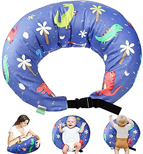 Ulife Mall Almohada de lactancia para lactancia, almohada multifuncional de maternidad con cierre ajustable y funda extraíble 100% algodón para lactancia, soporte para bebés (Dinosaur Paradise)