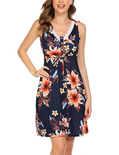 UNibelle Camisón de Maternidad Botones Camisones de Mujer Corto Vestido de Lactancia Encaje Cómodo, Patrón Floral Oscuro, M