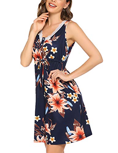 UNibelle Camisón de Maternidad Botones Camisones de Mujer Corto Vestido de Lactancia Encaje Cómodo, Patrón Floral Oscuro, M