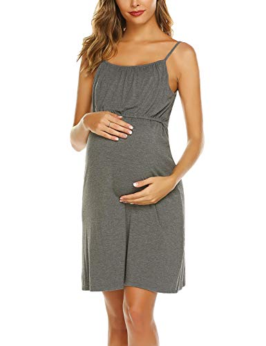 UNibelle Vestido de lactancia para mujer, sin mangas, vestido de lactancia, para verano, sin aros., gris, L