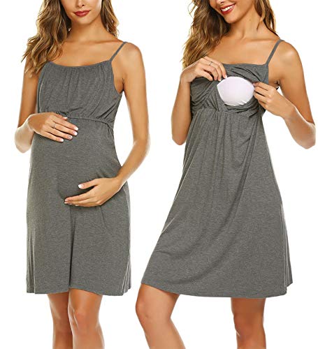 UNibelle Vestido de lactancia para mujer, sin mangas, vestido de lactancia, para verano, sin aros., gris, L