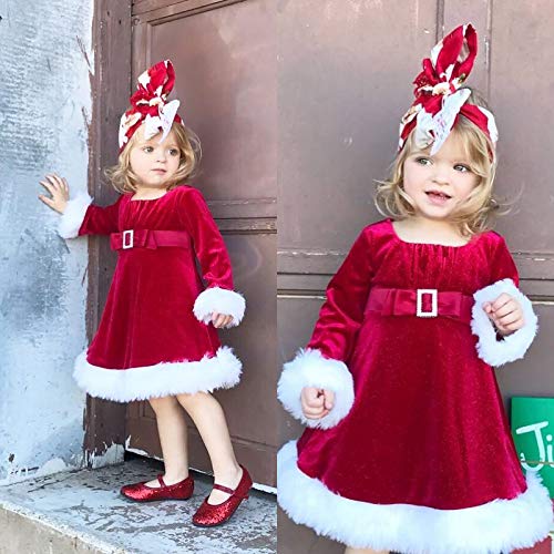 Vestido Navidad de Niña Bebé Ropa Navideño de Invierno Disfraz de Navidad con Manga Larga (6 Meses - 5 Años)