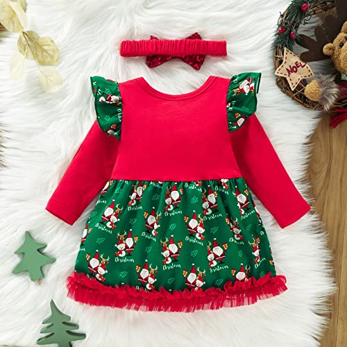 Vestidos para niña de Navidad con estampado de patchwork, vestido de princesa, manga larga, cuello redondo, disfraces de Navidad, Red-b, 0-6 Meses