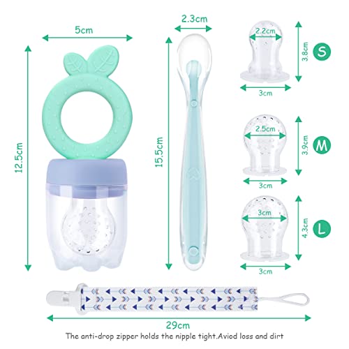 Vicloon Chupetes Fruta Bebe+6 Tetinas Silicona de Repuesto，2 Piezas Alimentador Antiahogo Bebe y 2 cucharas blandas de silicona Mordedores Bebes de Sin BPA,Contiene Correa para Chupete(Hoja)