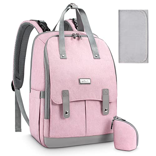 Viedouce Mochilas de Pañales para Bebé,Gran Capacidad Mochila de Cambio Bolsa para Pañales con Cambiador,Porta Chupones para Mamá y Papá (Rosa)