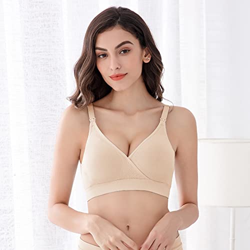 Vinfact Sujetador Lactancia De 3 Piezas para Mujer, Sujetador Premama Sin Aros Comodos, Sujetadores para Dormir Sin Costuras, DiseñO Sexy con Cuello En V, Contiene Extensor-L,Negro