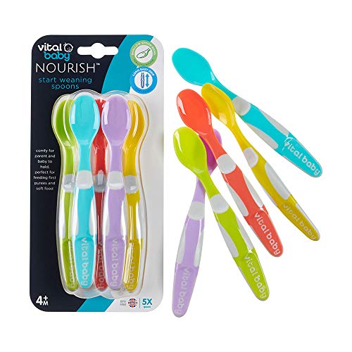 Vital Baby Nourish Start - Cucharas de destete, puntas flexibles y suaves, cucharas infantiles sin BPA, 4 meses + (paquete de 5)