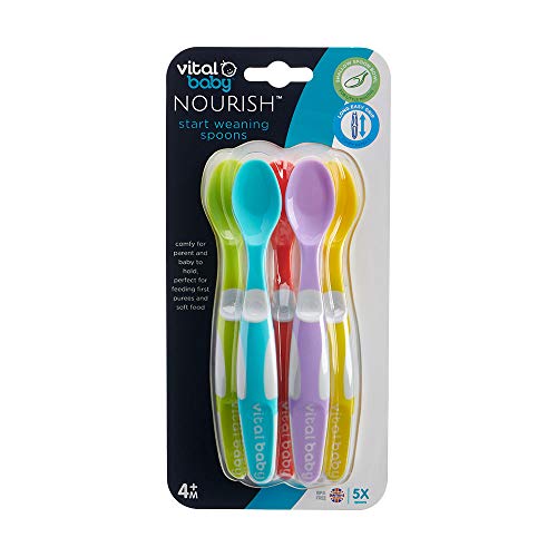 Vital Baby Nourish Start - Cucharas de destete, puntas flexibles y suaves, cucharas infantiles sin BPA, 4 meses + (paquete de 5)